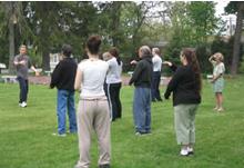 Tai Chi Sundays (May 2005): Laoshi Laurince McElroy leads the group in Walking the Rails with Ball Rotation at Sayville's Rotary park, The Common Ground at the first of three Sunday morning sessions.