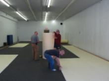 Moving (July 25, 2014): In process of taking up the vinyl cover, the mats, and the wooden frame as the move reaches its final stages at 29 South Ocean.