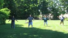 Tai Chi in the Park (June 16, 2018): The mornings small group of participants playing a Water Tiger and event favorite, Tai Chi Flying.
