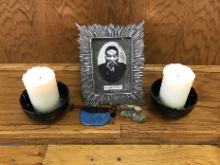 In the Studio (September 7, 2018): We recently changed out the candle holders in our studio shrine and are digging the new look.