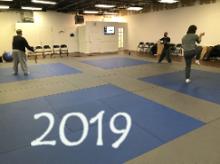 In the Studio (January 27, 2019): Some variety on the mat during our Sunday evening Advanced Class in the studio. (L to R) Mark Williams with our Yang-Influenced Simplified 32-Posture Tai Chi Jian, Laoshi Joel Valerio with our Traditional Yang-Style 48-Posture Tai Chi Gan, and James Brennan with our Medium-Frame, Yang-Style, 24-Posture Tai Chi Short Form.