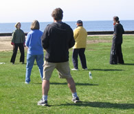 World Tai Chi & Qigong Day; Shorefront Park, Patchogue NY (April 24, 2004): Judith Budd-Walsh (on Far Left), Harmonious Movement in Port Jefferson, beginning her workshop on Nei Kung exercises.