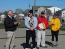 World Tai Chi & Qigong Day  Patchogue (April 25, 2015): For the first time in our 15-year history, Mayor Paul V. Pontieri (L), Village of Patchogue, was part of the presentation ceremony recognizing the villages support of our event. The mayor spoke to the beauty of Shorefront Park, the importance of exercise modalities such as Tai Chi and Qigong, and to the fact the event has a history in the village longer than his time in office. (L to R from the mayor) Laoshi Laurince McElroy, Water Tiger School of Tai Chi Chuan in Medford; William Hilton, Commissioner, Patchogue Parks & Recreation, and Maria P. Giustizia, Director, Patchogue Parks & Recreation.