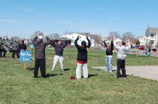 World Tai Chi & Qigong Day  Patchogue (April 25, 2015): In the first of two different workshops for the morning, Bob and Jean Klein (2nd from L and 2nd from R, respectively) from the Long Island School of T'ai-Chi-Chuan of Sound Beach, lead people through the details of Primordial Chi-gung.
