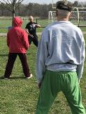 World Tai Chi & Qigong Day; Diamond in the Pines, Coram NY (April 28, 2018): Joel Valerio (Facing) of Staten Island introducing his workshop participants to Eight Trigram Qigong.
