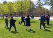 World Tai Chi & Qigong Day; Diamond in the Pines, Coram NY (April 27, 2019): Bill Donnelly (C  facing R), Green Cloud Kung Fu, starts his workshop focusing on Pong and its relation to other techniques in the forms.