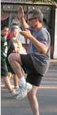 Village of Patchogue, Alive After Five (July 9, 2004): Laoshi Laurince McElroy playing High Pat on Horse from the WTS 24-Posture Form during an evening of guerrilla T'ai Chi on Main Street in the village.