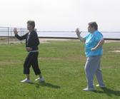 Tai Chi in the Park (May 2006): Gail Harfe (R) and Duling Xia, two students from Water Tiger School's public class at Sachem Public Library, in Pluck from WTS's The Thirteen Postures.