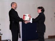In the Kwoon, Francesca DeStefanos Public Class Certification Ceremony (January 27, 2007): Laoshi Laurince McElroy (L) and Si-Goo Mui Francesca DeStefano at the presentation of the certificate to teach Water Tiger Schools Grasp Sparrows Tail to the Four Cardinal Directions in public forums.