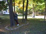 Out and About, Arbor Qigong (October 2007): Can you find the various seminar participants playing Embracing the Tree? From Left to Right are Mary Walsh, Cathy Anastasio, Christine Reynolds, and Si-Hing Joel Valerio.