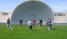 Tai Chi in the Park (May 10, 2008): A beautiful morning in the park culminates with Laoshi Laurince McElroy taking the group in a circle pattern of the Basic Walk from the Five Animal Frolics.