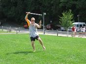 Tai Chi at Harborfront Park; Port Jefferson, NY USA  (July 23, 2011): McElroy Laoshi playing Water Tigers Yang-Influenced Orthodox Straight Sword Form during the mornings facilitators' demo at the close of the event.
