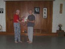 In the Studio (October 26, 2013): Si-Hing Michael Kandel (L) has his "commitment to learning the fundamentals of Water Tigers approach to the Five Animal Frolics" recognized by Laoshi Laurince McElroy.