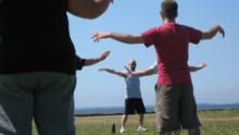 Tai Chi in the Park (June 25, 2016): Laoshi Joel Valerio (facing) takes the front for the morning to lead the group into the Water Tiger exercise Tai Chi Flying.