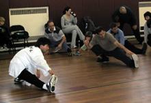 World Tai Chi & Qigong Day; St. Francis De Sales Parish Hall, Patchogue NY (April 30, 2005): Sifu Tyrone Wei Wicksman, Chang Style Tai Chi Chuan (L), putting his group through some deep stretching techniques.