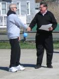 World Tai Chi & Qigong Day  Patchogue (April 25, 2015): Town of Brookhaven Supervisor Edward P. Romaine (R) presents Laoshi Laurince McElroy, Water Tiger School of Tai Chi Chuan in Medford, this years supporting proclamation from the town. During the presentation, Mr. Romaine joked with the attendees, as he has in the past, about recognizing his own need to take up the arts of Tai Chi and Qigong to help relieve the stress caused by his job.