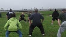 World Tai Chi & Qigong Day; Shorefront Park, Patchogue NY (April 29, 2017): Laoshi Joel Valerio (Facing) of Ozone Park, presents Swing the Head and Sway the Tail during his workshop focusing on the most popular Qigong set in the world The Standing Eight Pieces of Brocade.
