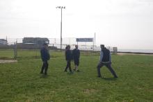 World Tai Chi & Qigong Day; Shorefront Park, Patchogue NY (April 29, 2017): Elan Abneri (R), a senior student of Sifu Tyrone Wei Wicksman at Zhang Style Tai Chi Chuan in Centereach, begins his workshop, An In-depth Look at Repulse the Monkey, by focusing on the importance of structure, stance, and root.