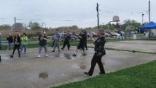 World Tai Chi & Qigong Day; Shorefront Park, Patchogue NY (April 29, 2017):  Judith Budd-Walsh (Closest), from Harmonious Movement of Port Jefferson Station, joined us for her 12th year. She again brought a mixed-bag of approaches to her workshop that included Tibetan breath and meridian therapy, plus an abbreviated version of her lineages Yang-style Long Form.