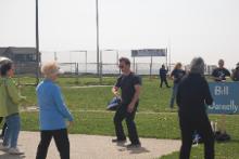 World Tai Chi & Qigong Day; Shorefront Park, Patchogue NY (April 29, 2017):  Bill Donnelly (C in t-shirt), Green Cloud Kung Fu, has now been with us 12 times since 2001. Here he is this year introducing the mornings participants to a series of drills entered into through what is commonly known as the Yin / Yang Symbol, a.k.a., Tai Chi Symbol or Tai Chi Tu (Taiji tu).