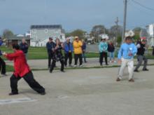 World Tai Chi & Qigong Day; Shorefront Park, Patchogue NY (April 29, 2017): The variety of the approaches to the art of T'ai Chi Ch'uan is made quite evident as the annual Facilitators Demonstration unfolds. (L to R  some partial only) Bill Donnelly (Green Cloud Kung Fu), Joseph Panico (West Babylon), Judith Budd-Walsh (Harmonious Movement), Jean Klein (Long Island School of T'ai-Chi-Chuan), Bob Klein (Long Island School of T'ai-Chi-Chuan), and Elan Abneri (Zhang Style Tai Chi Chuan). Not pictured are Spencer Gee (Spencer Gee Wellness Corporation), Laurince McElroy (Water Tiger School of Tai Chi Chuan), and Joel Valerio (Ozone Park).